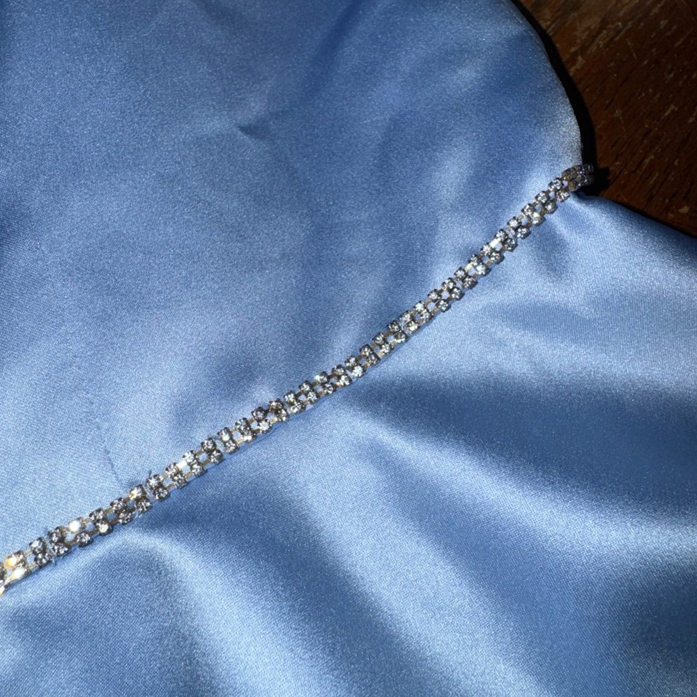 Light Blue One-Shoulder Ruffle Satin Party Dress - Picture 7 of 13